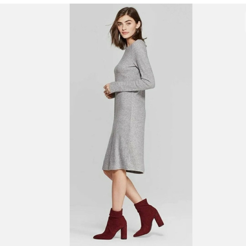 a new day Light Gray Knit Midi Dress with Burgundy Boots